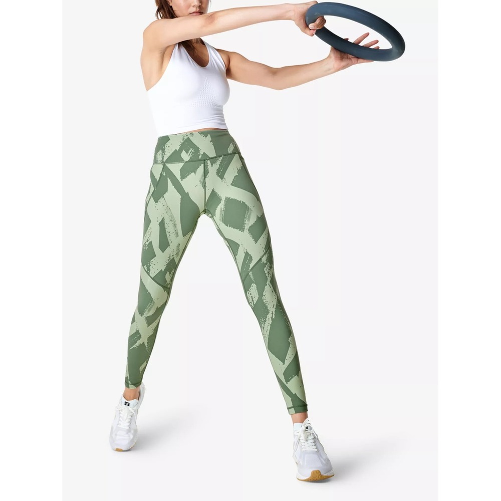 Sweaty Betty Power Workout Leggings Womens S Green Abstract 7/8 Active‎ Pocket
